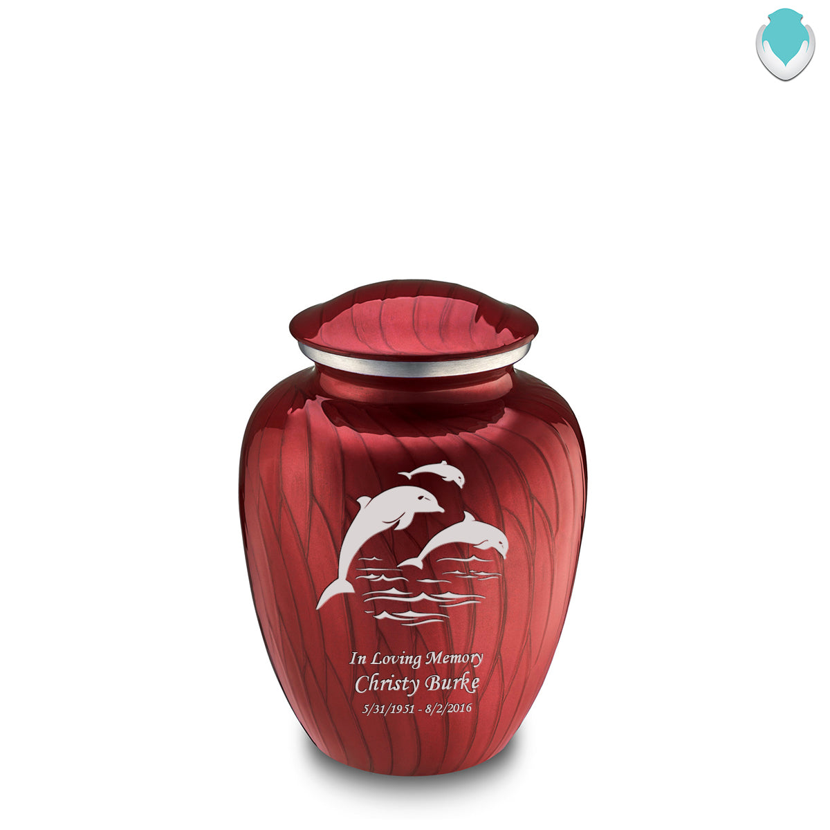 Medium Embrace Pearl Candy Red Dolphins Cremation Urn