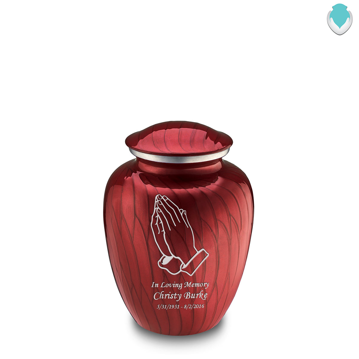 Medium Embrace Pearl Candy Red Praying Hands Cremation Urn