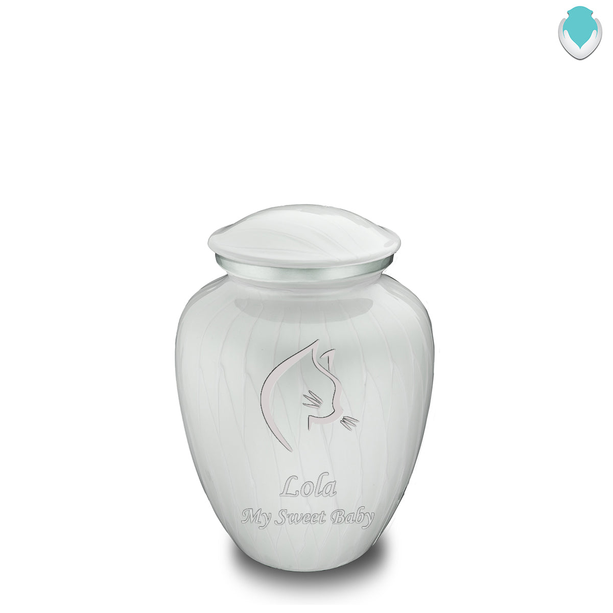 Medium Embrace Pearl White Cat Pet Cremation Urn