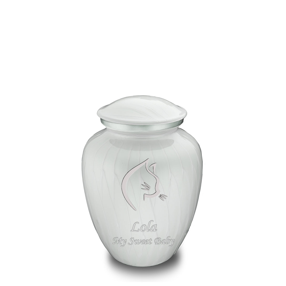 Medium Embrace Pearl White Cat Pet Cremation Urn