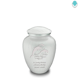 Medium Embrace Pearl White Dolphins Cremation Urn
