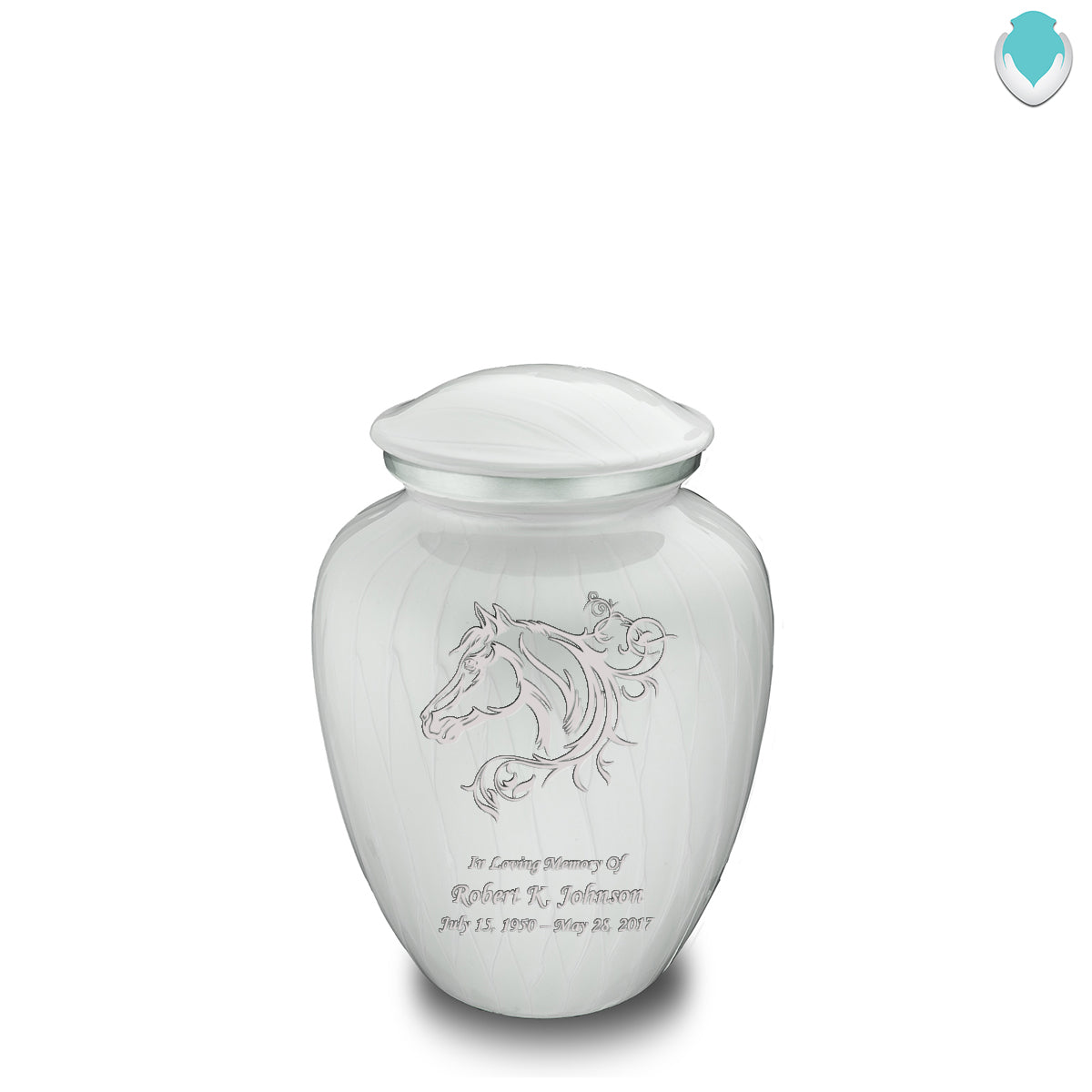 Medium Embrace Pearl White Horse Cremation Urn