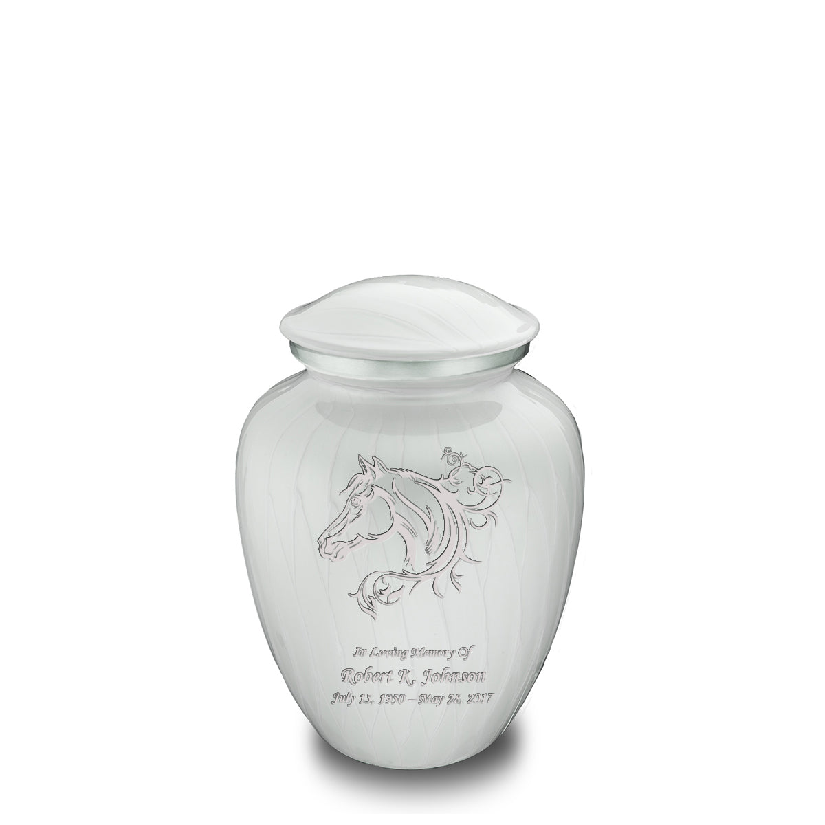 Medium Embrace Pearl White Horse Cremation Urn
