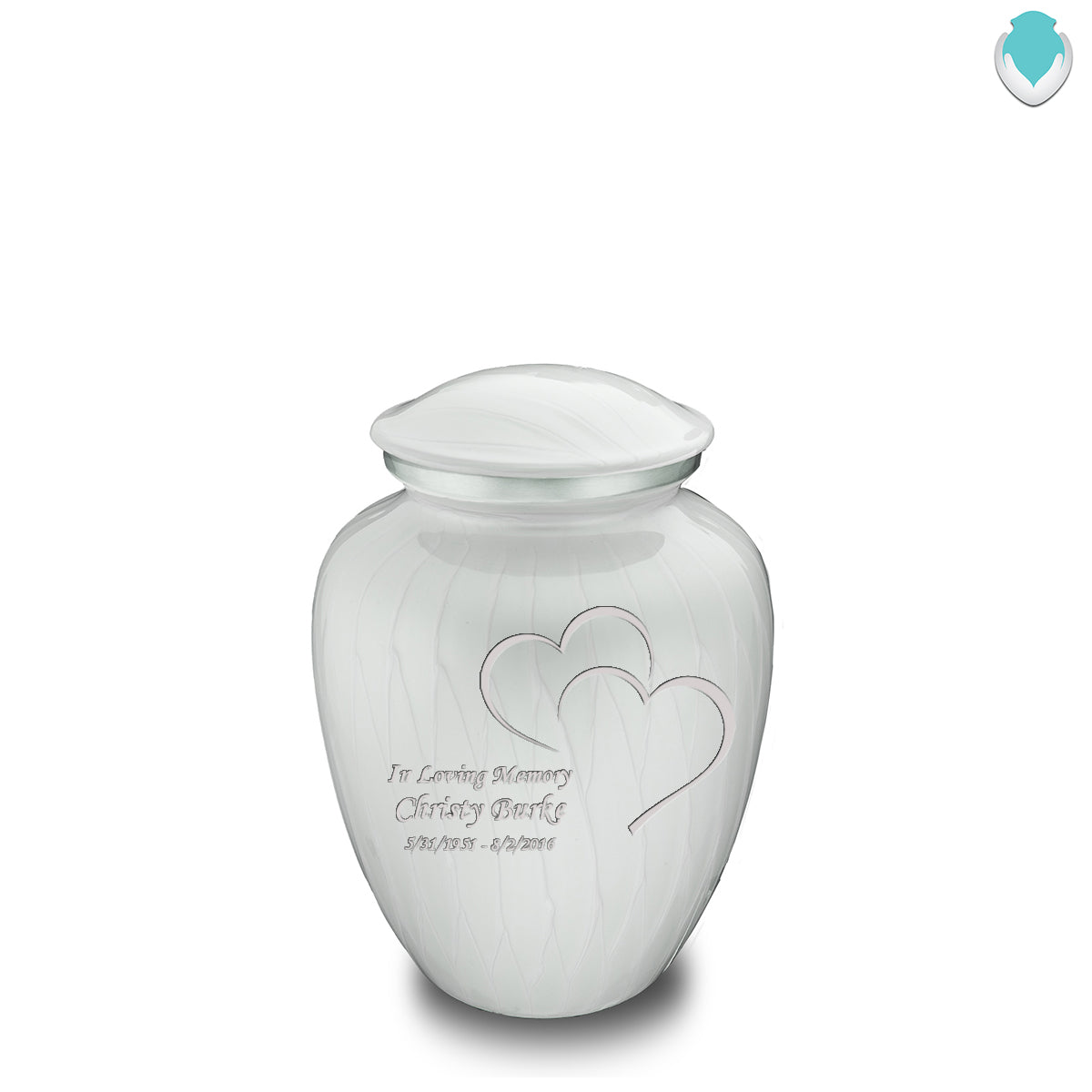 Medium Embrace Pearl White Hearts Cremation Urn