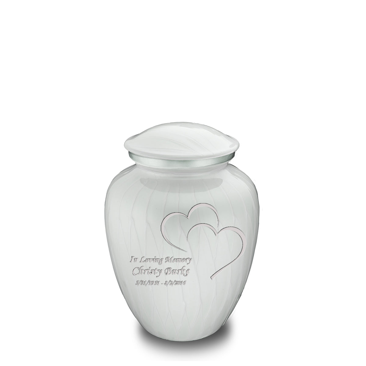Medium Embrace Pearl White Hearts Cremation Urn