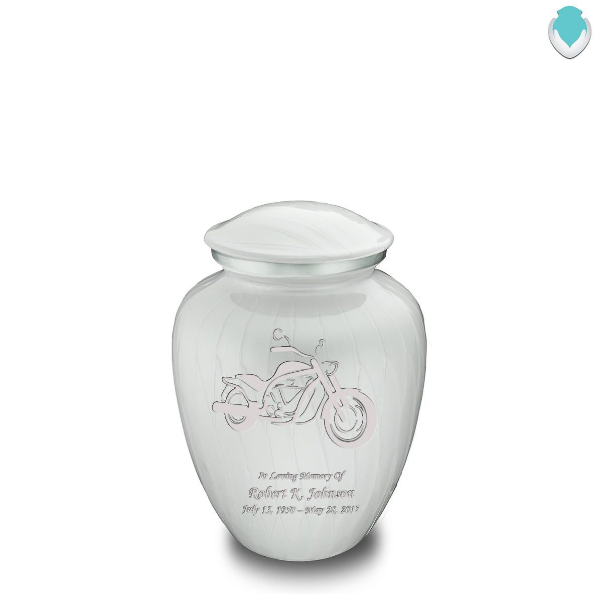 Medium Embrace Pearl White Motorcycle Cremation Urn