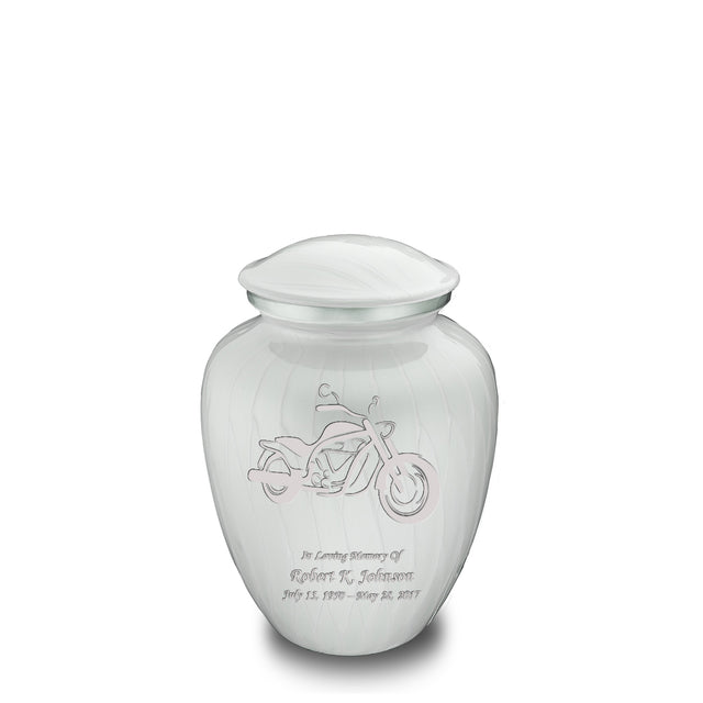 Medium Embrace Pearl White Motorcycle Cremation Urn