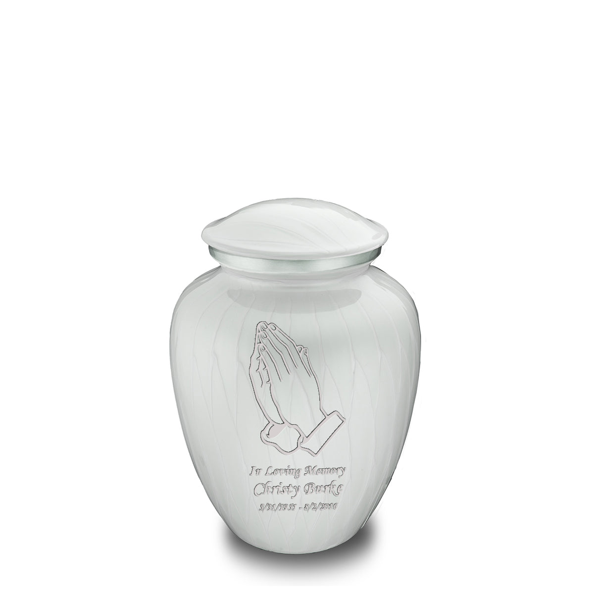Medium Embrace Pearl White Praying Hands Cremation Urn