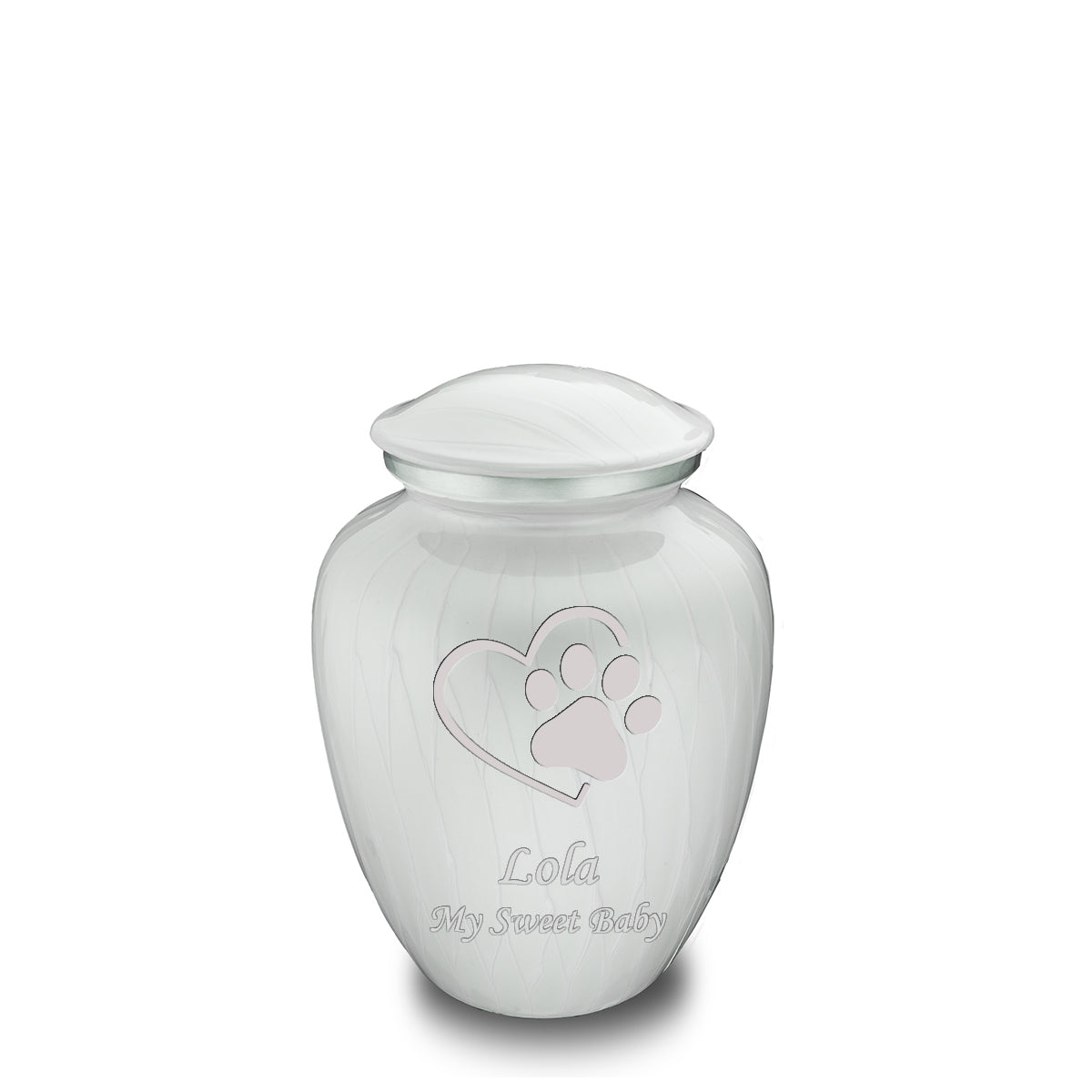 Medium Embrace Pearl White Single Paw Heart Pet Cremation Urn