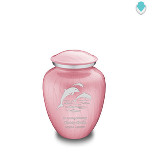 Medium Embrace Pearl Light Pink Dolphins Cremation Urn