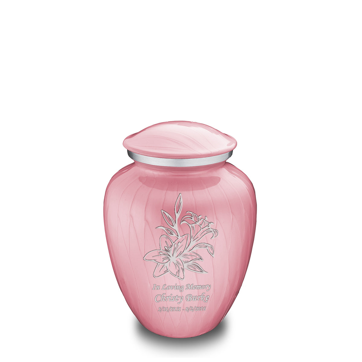 Medium Embrace Pearl Light Pink Lily Cremation Urn