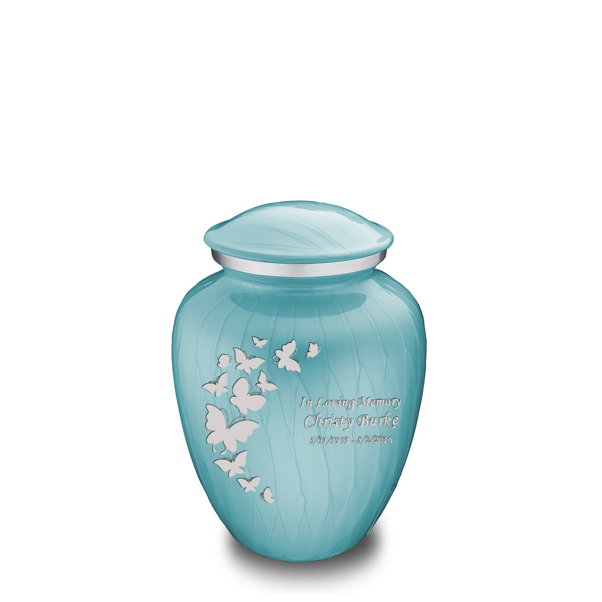 Medium Embrace Pearl Light Blue Butterfly Cremation Urn