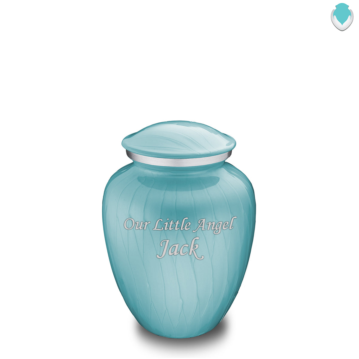 Medium Pearl Light Blue Embrace Custom Engraved Cremation Urn
