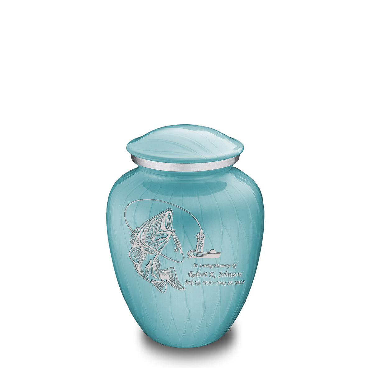 Medium Embrace Pearl Light Blue Fishing Cremation Urn