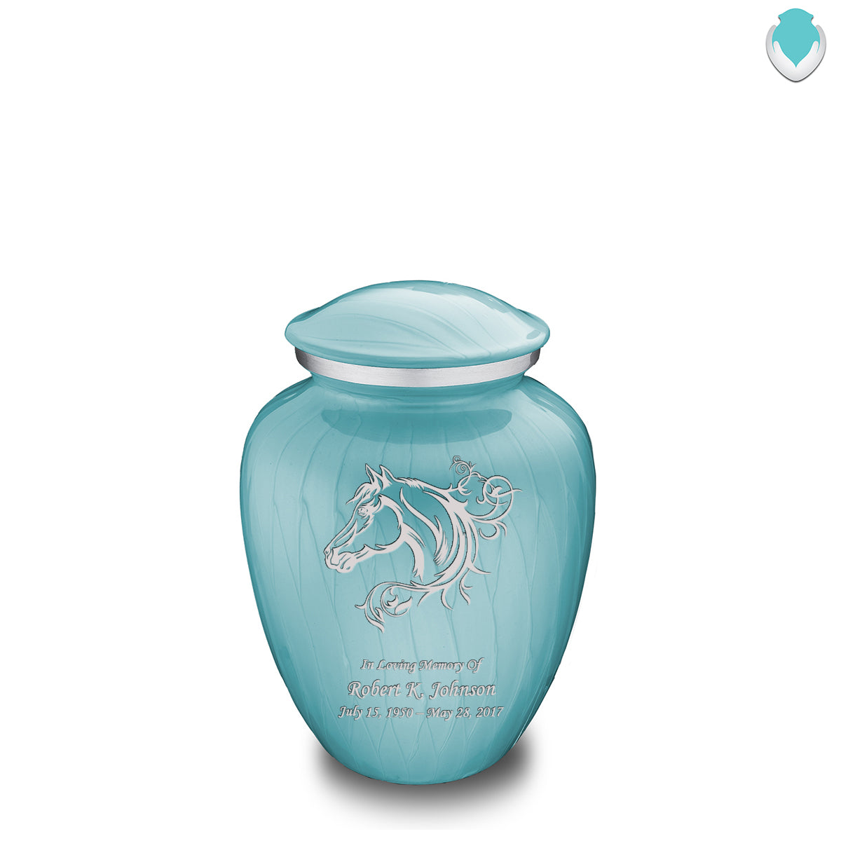 Medium Embrace Pearl Light Blue Horse Cremation Urn