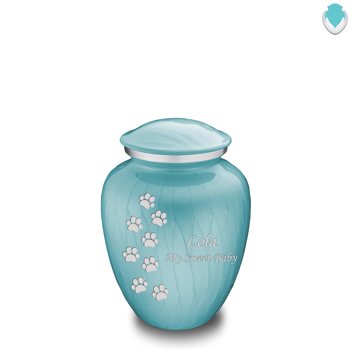 Medium Embrace Pearl Light Blue Walking Paws Pet Cremation Urn