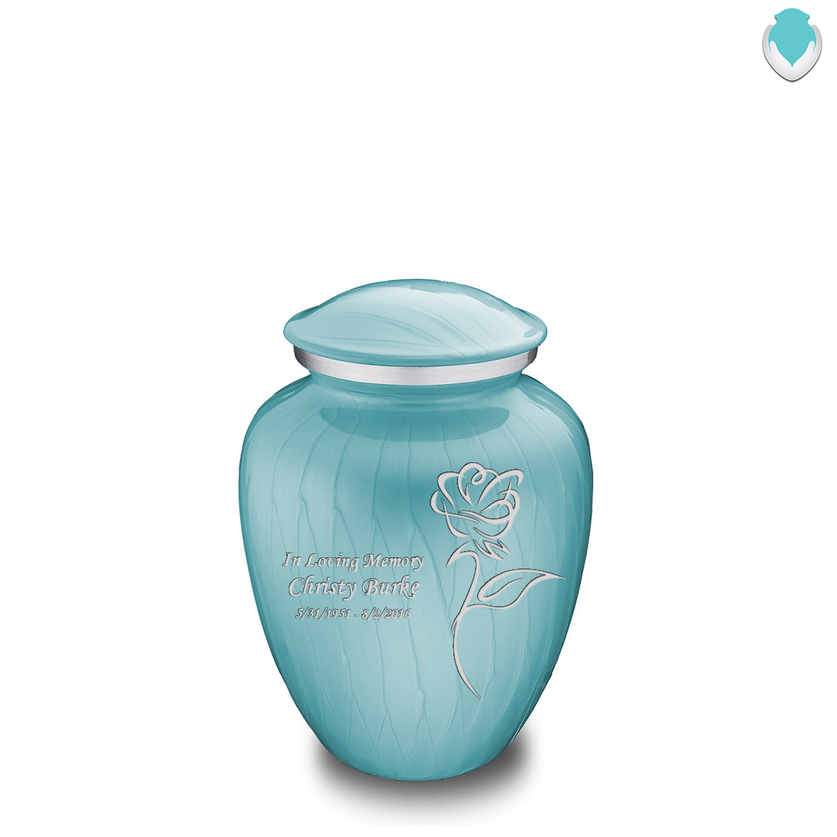 Medium Embrace Pearl Light Blue Rose Cremation Urn
