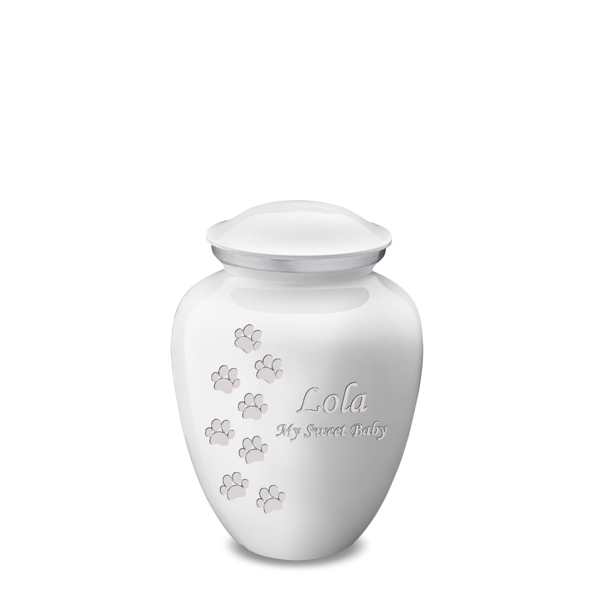 Medium Embrace White Walking Paws Pet Cremation Urn