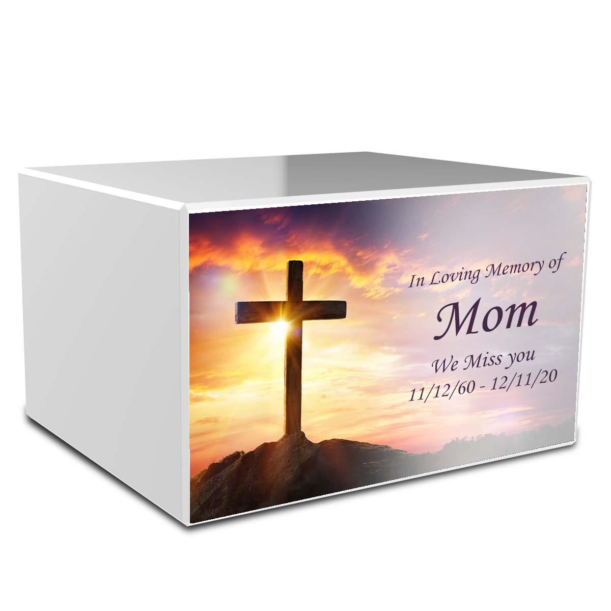 Custom Printed Heritage Cross Wood Box Cremation Urn