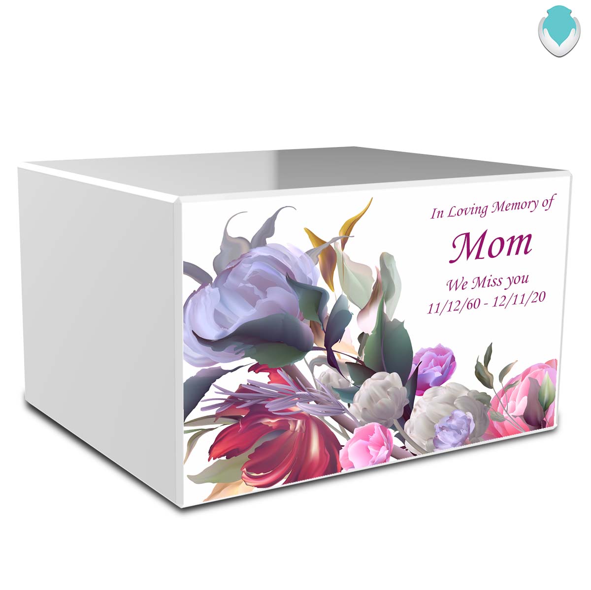 Custom Printed Heritage Modern Flowers Wood Box Cremation Urn