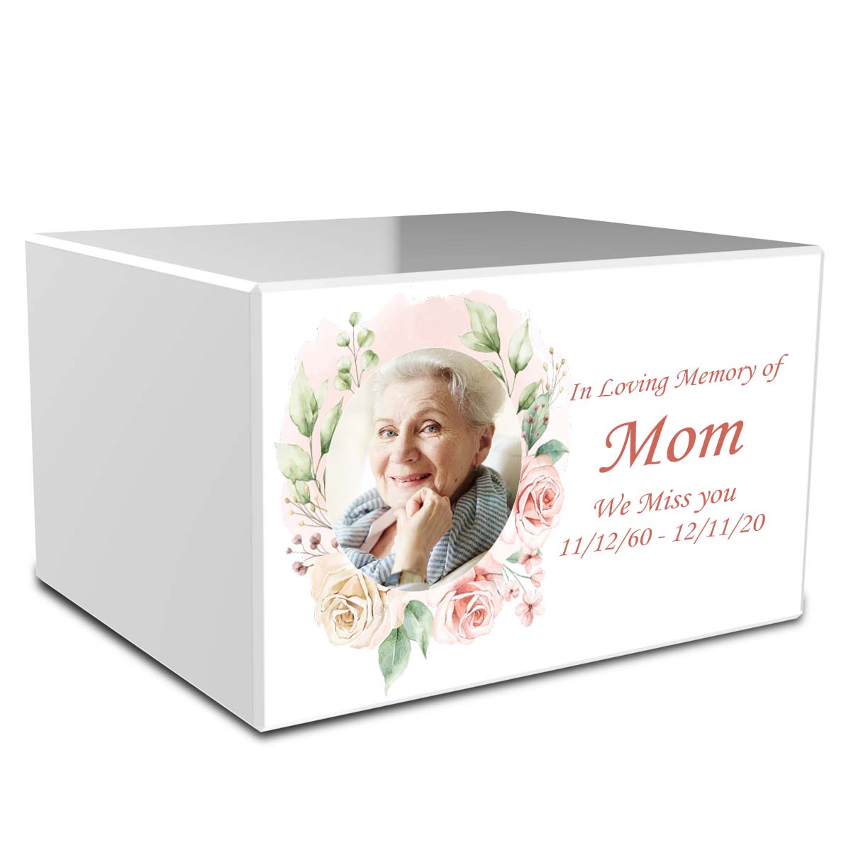 Custom Printed Heritage Flower Frame Wood Box Cremation Urn