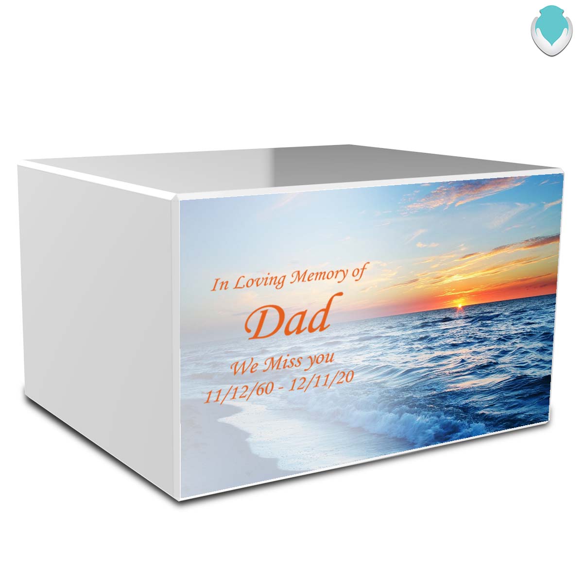 Custom Printed Heritage Ocean Sunset Wood Box Cremation Urn