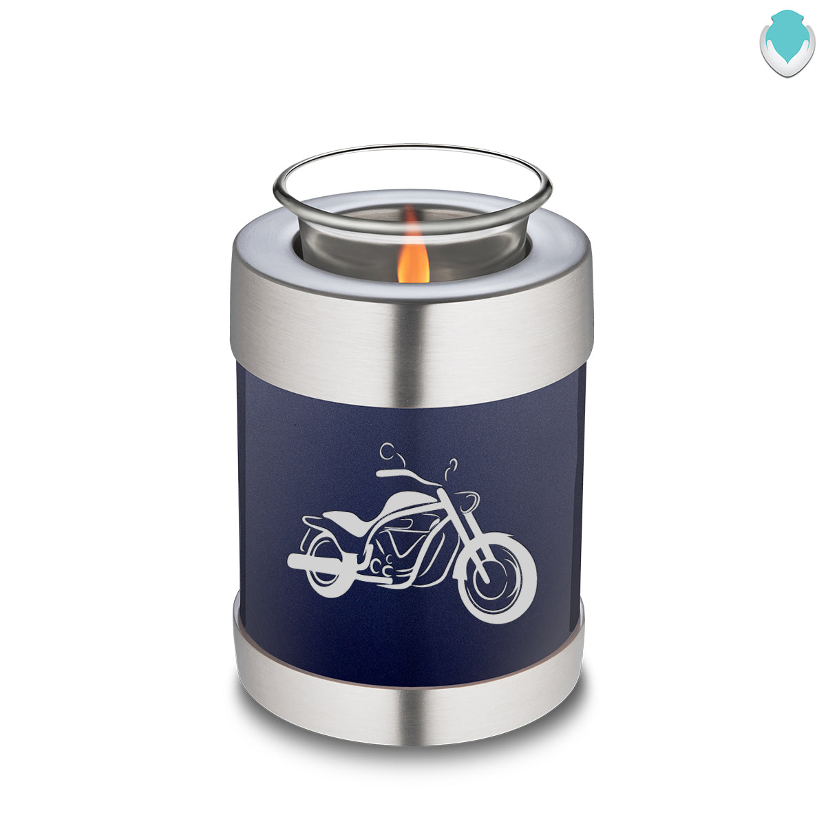 Candle Holder Embrace Cobalt Blue Motorcycle Cremation Urn