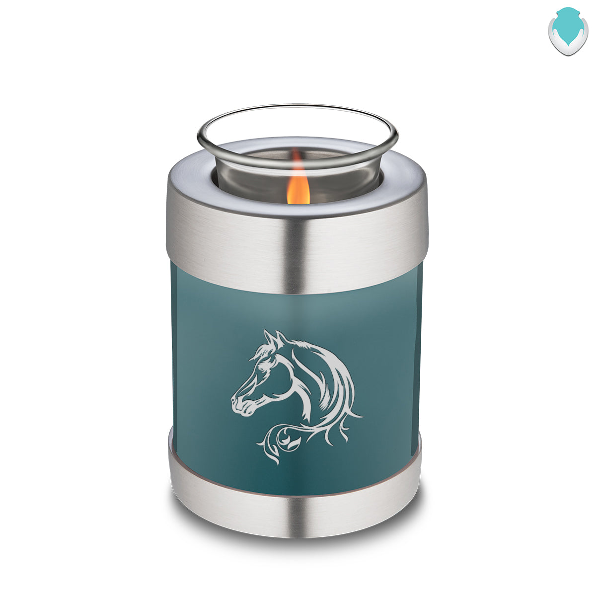 Candle Holder Embrace Teal Horse Cremation Urn