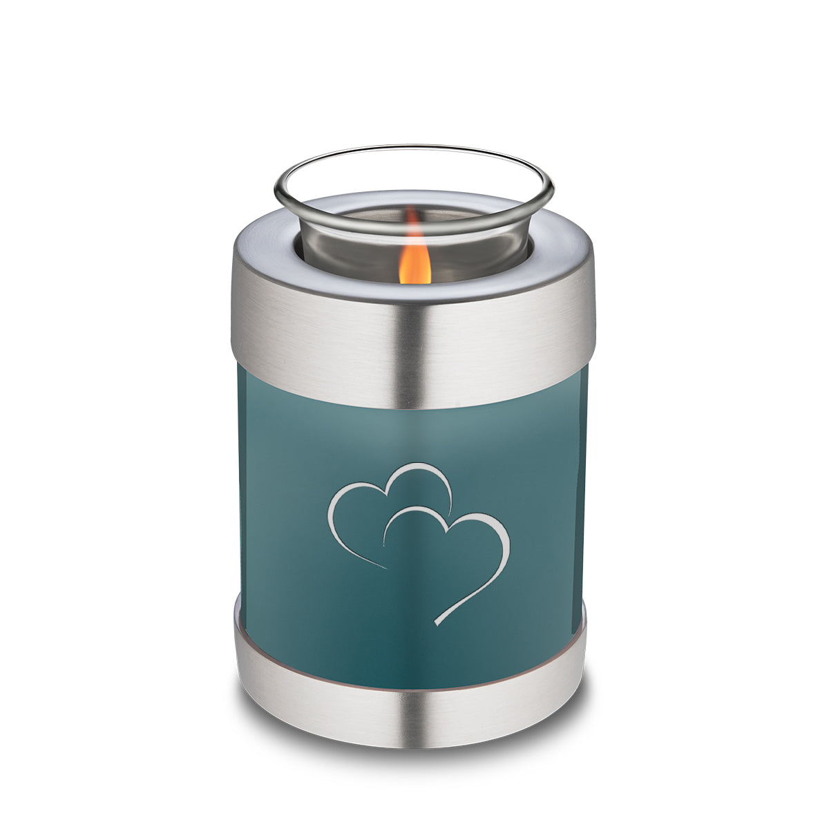 Candle Holder Embrace Teal Hearts Cremation Urn