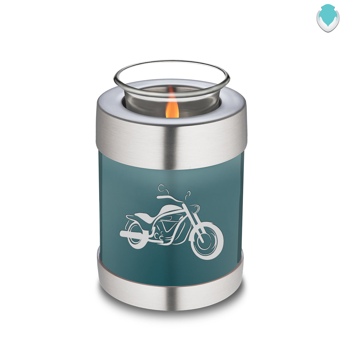 Candle Holder Embrace Teal Motorcycle Cremation Urn