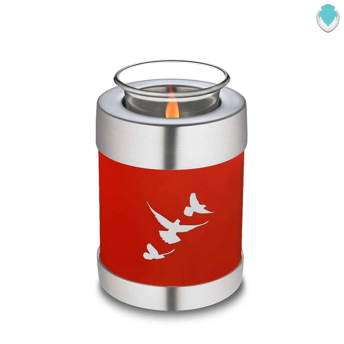 Candle Holder Embrace Bright Red Doves Cremation Urn