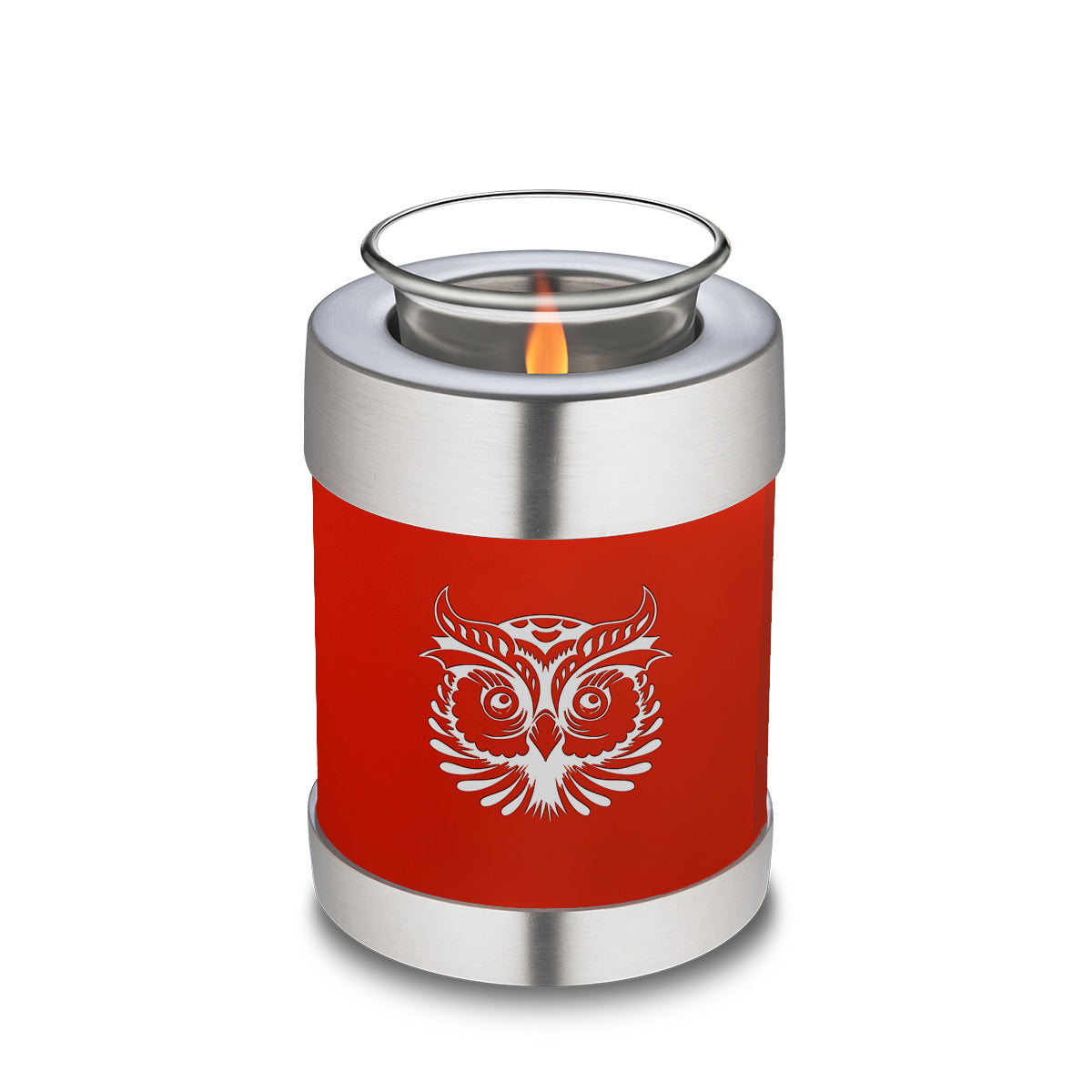 Candle Holder Embrace Bright Red Owl Cremation Urn