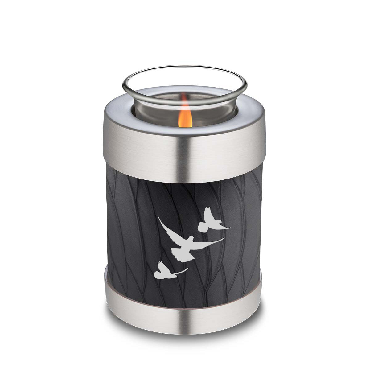 Candle Holder Embrace Pearl Black Doves Cremation Urn