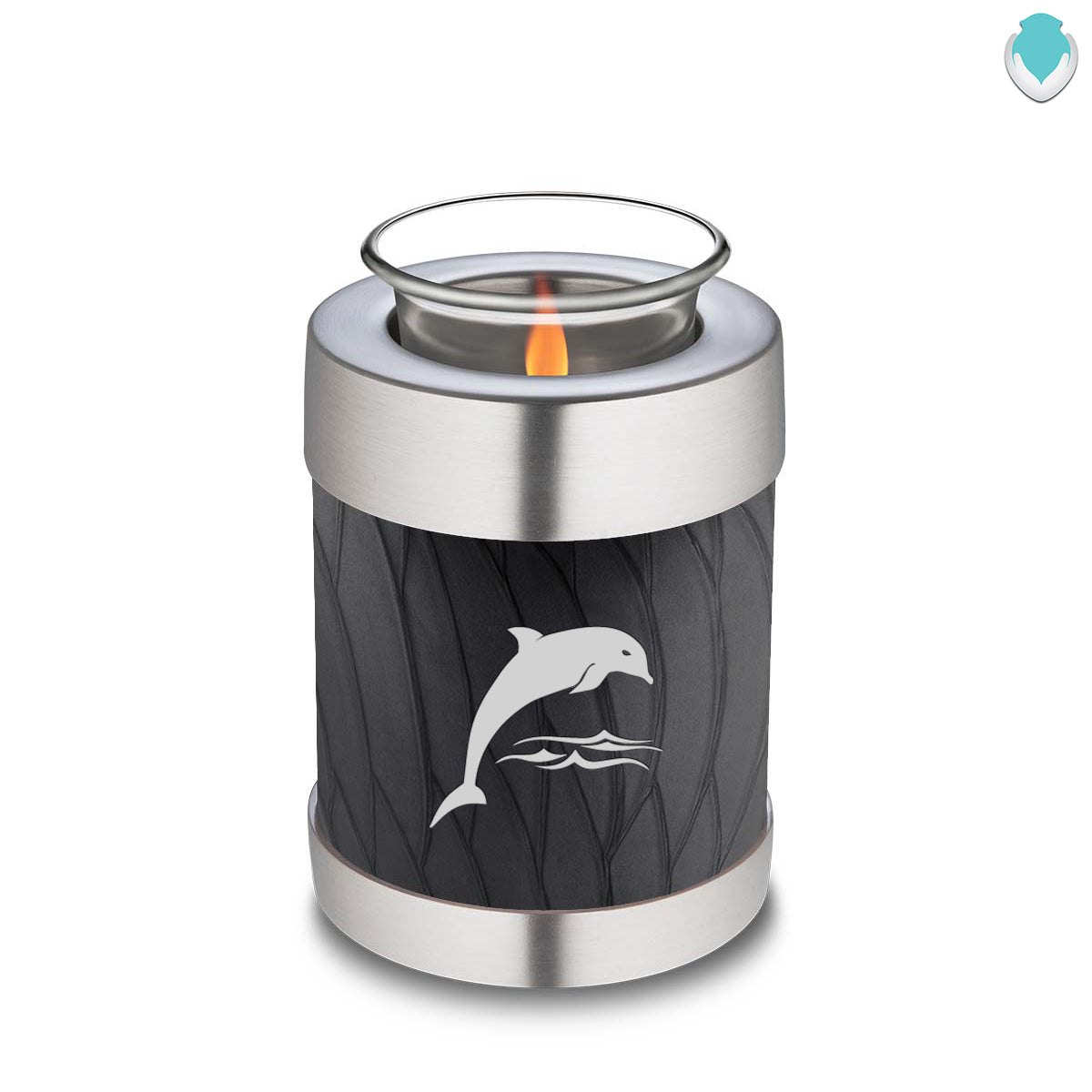 Candle Holder Embrace Pearl Black Dolphins Cremation Urn
