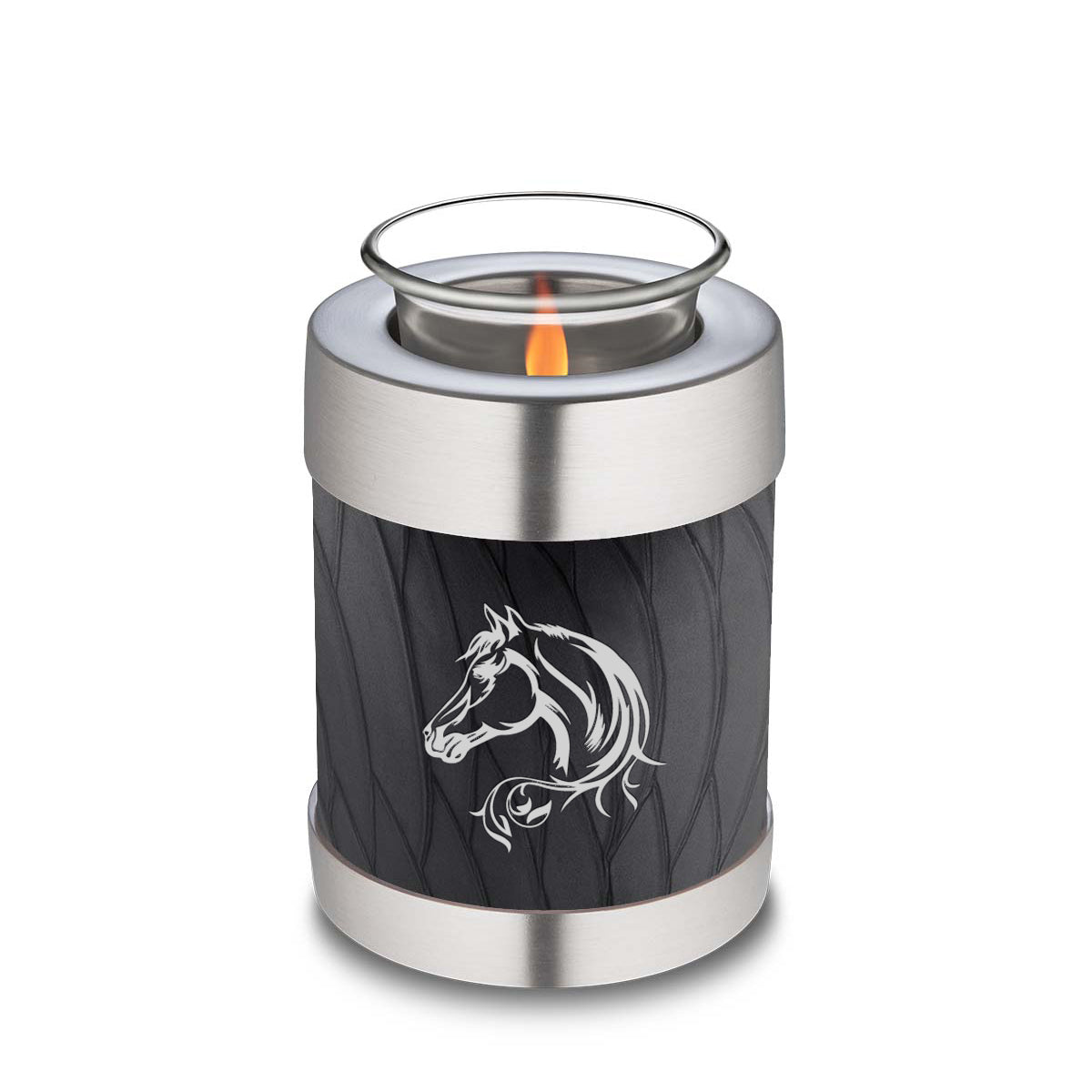 Candle Holder Embrace Pearl Black Horse Cremation Urn