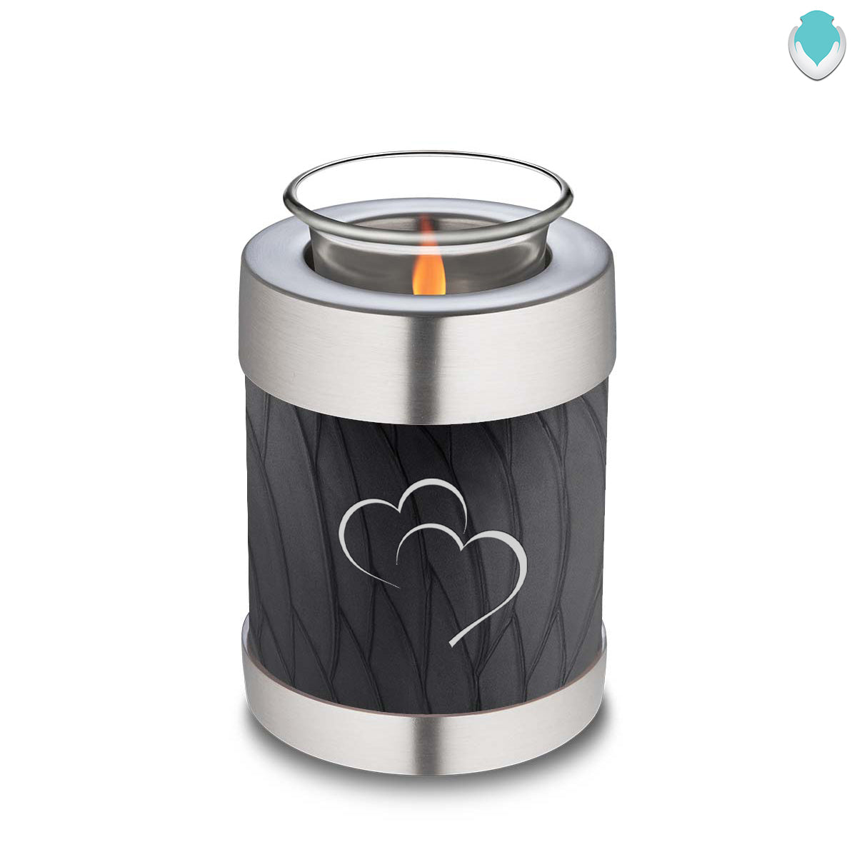 Candle Holder Embrace Pearl Black Hearts Cremation Urn