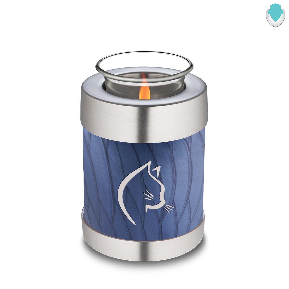 Candle Holder Embrace Pearl Cobalt Blue Cat Pet Cremation Urn