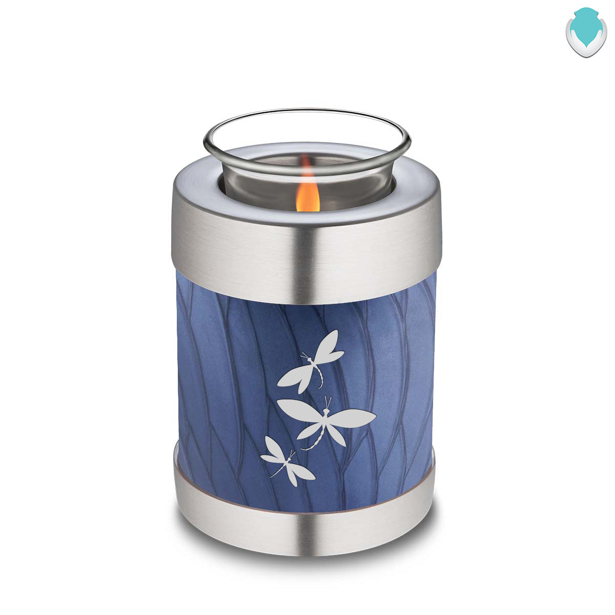 Candle Holder Embrace Pearl Cobalt Blue Dragonflies Cremation Urn
