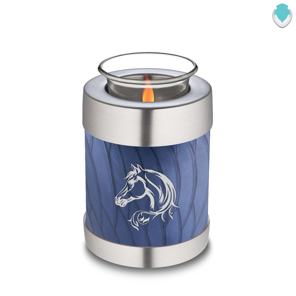 Candle Holder Embrace Pearl Cobalt Blue Horse Cremation Urn