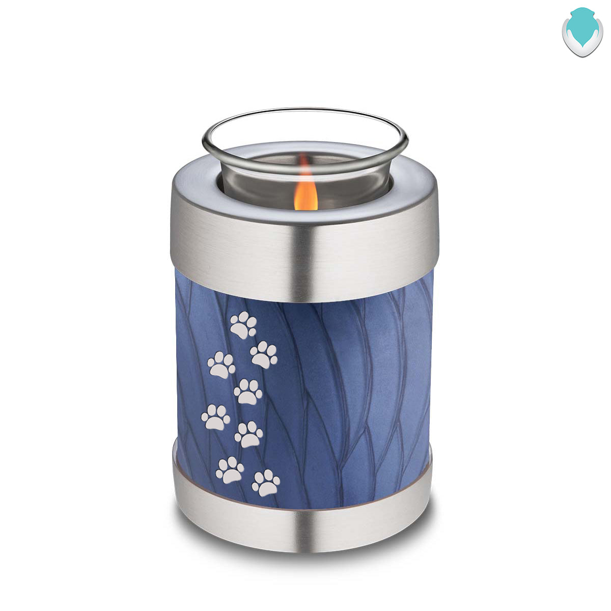 Candle Holder Embrace Pearl Cobalt Blue Walking Paws Pet Cremation Urn