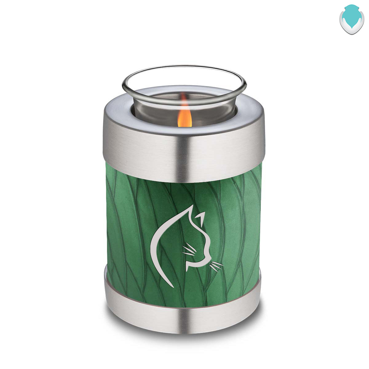 Candle Holder Embrace Pearl Green Cat Pet Cremation Urn