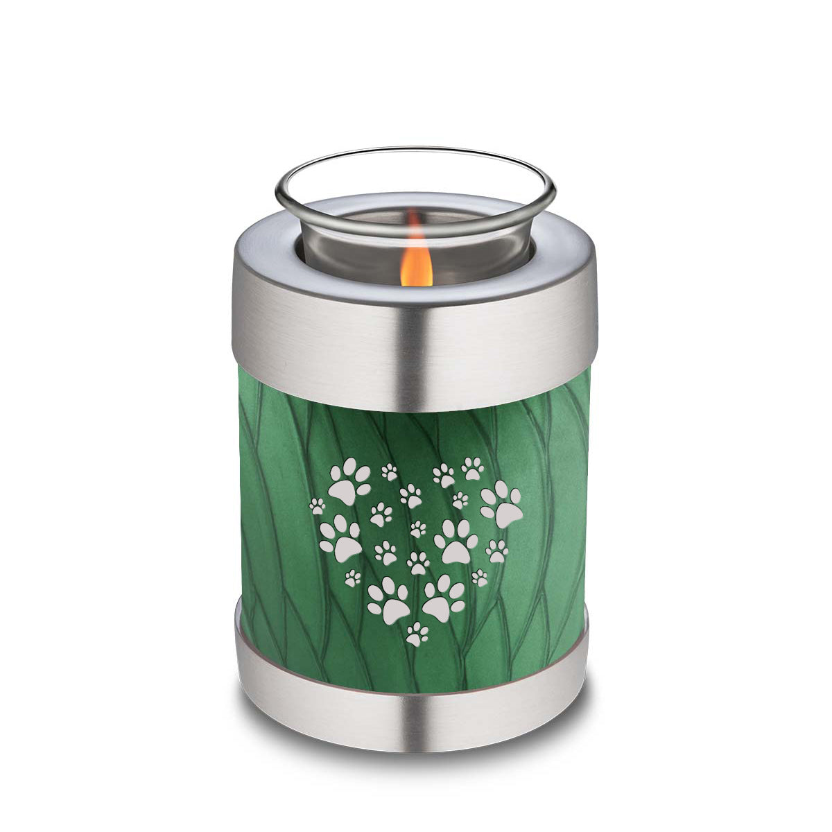 Candle Holder Embrace Pearl Green Heart Paws Pet Cremation Urn