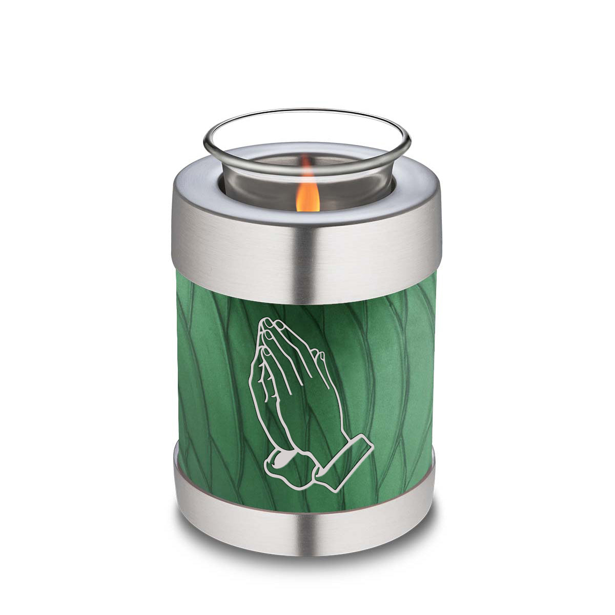 Candle Holder Embrace Pearl Green Praying Hands Cremation Urn