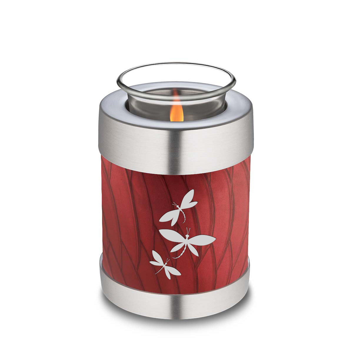 Candle Holder Embrace Pearl Candy Red Dragonflies Cremation Urn