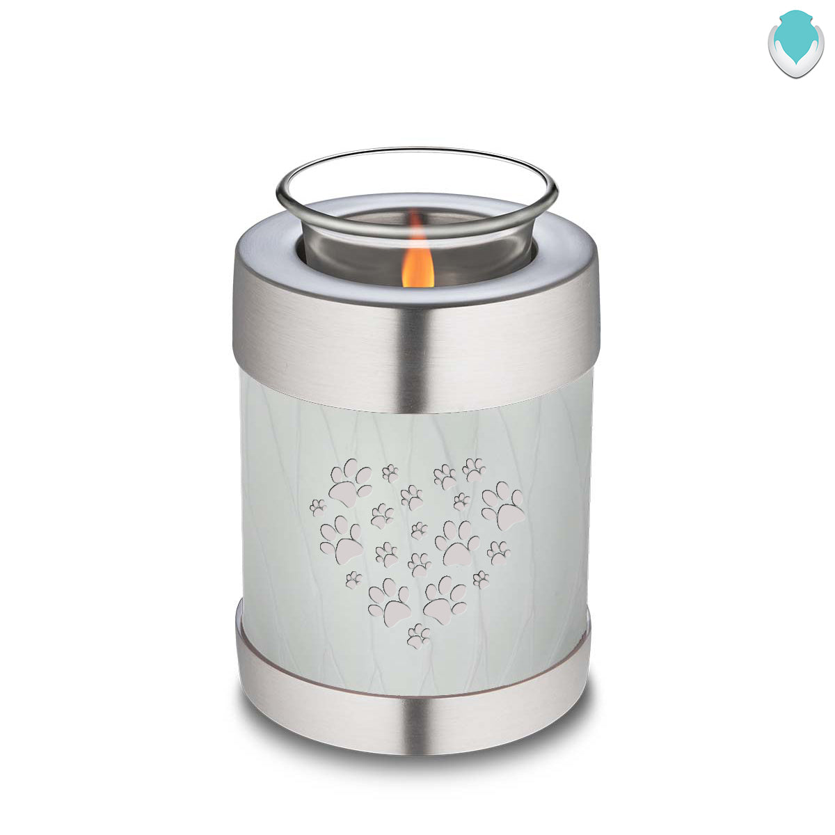 Candle Holder Embrace Pearl White Heart Paws Pet Cremation Urn