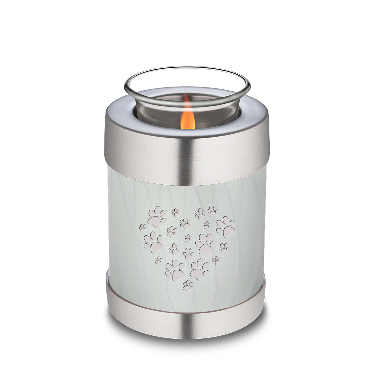 Candle Holder Embrace Pearl White Heart Paws Pet Cremation Urn