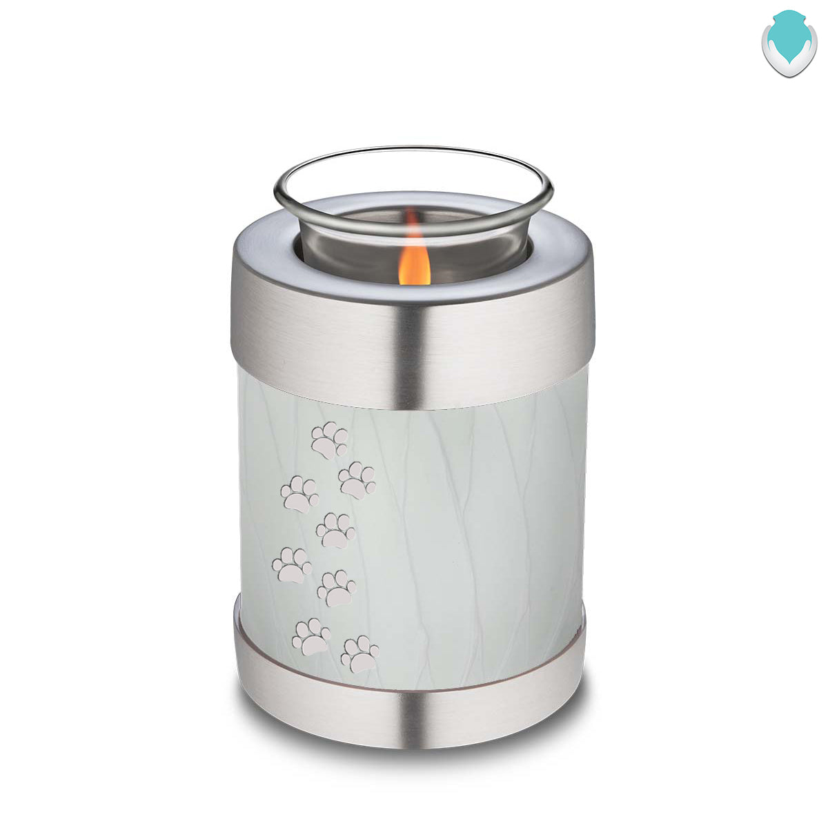 Candle Holder Embrace Pearl White Walking Paws Pet Cremation Urn