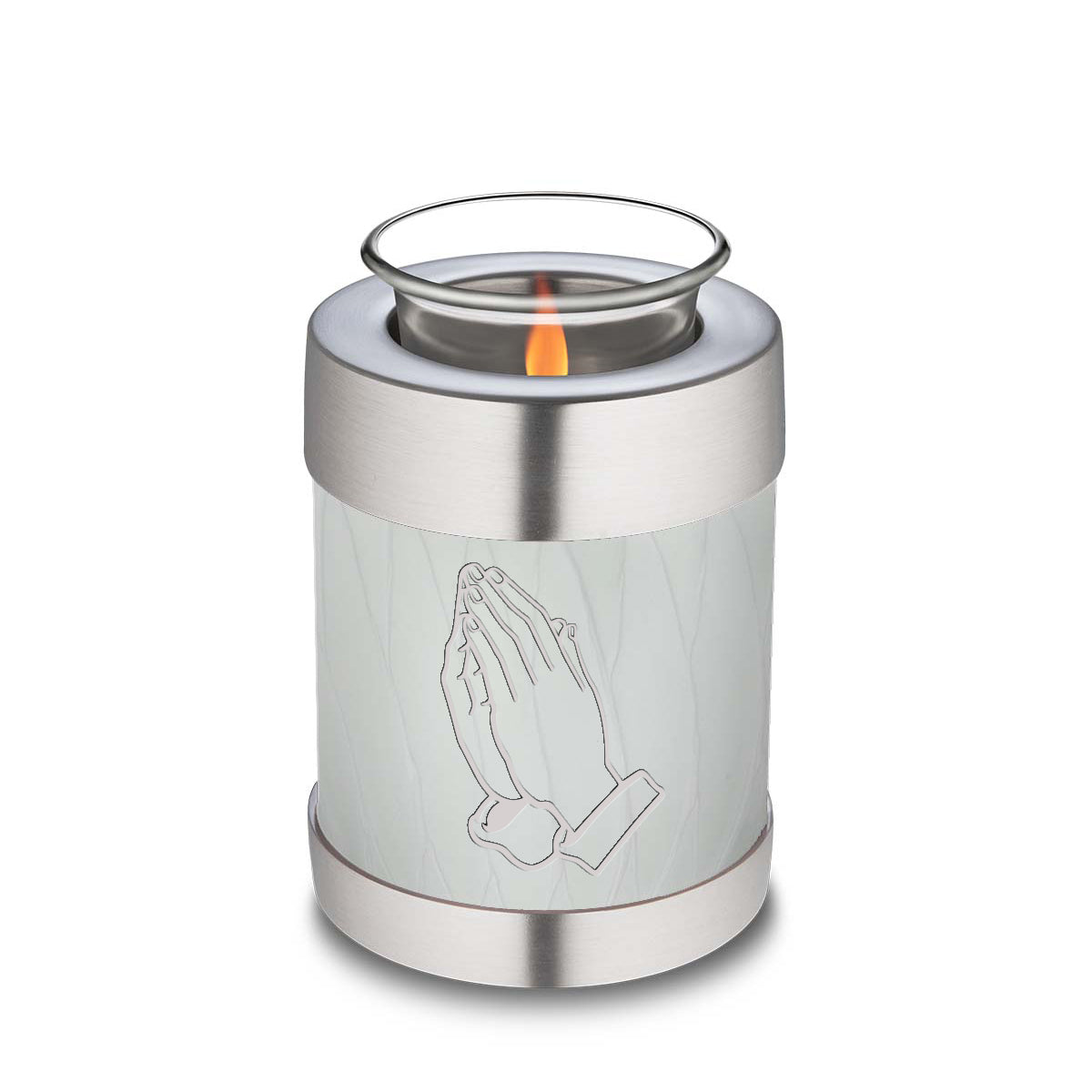 Candle Holder Embrace Pearl White Praying Hands Cremation Urn