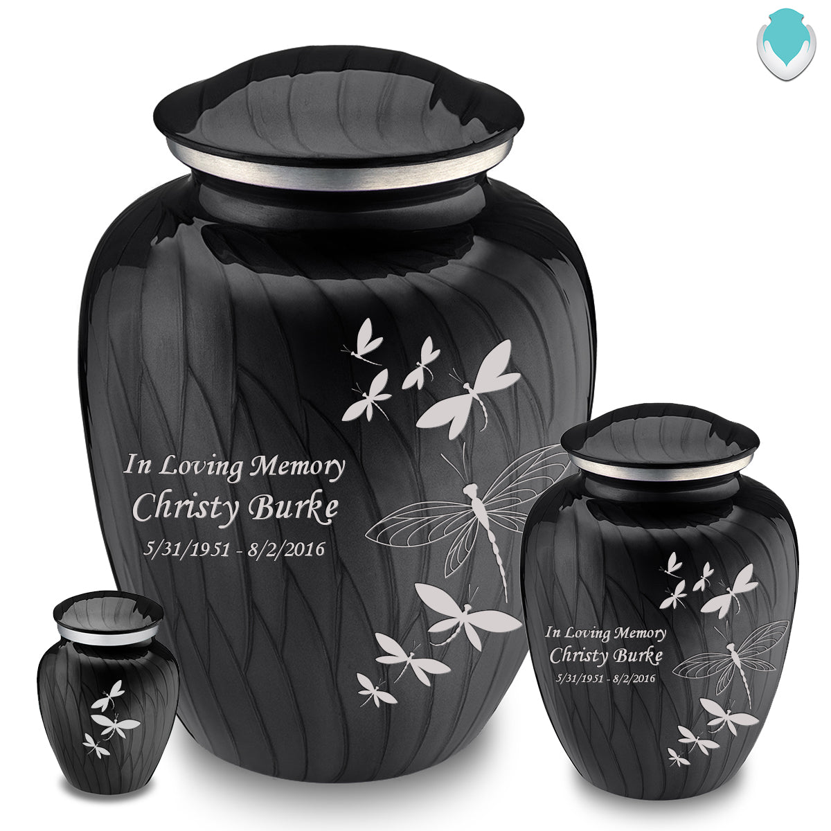 Keepsake Embrace Pearl Black Dragonflies Cremation Urn