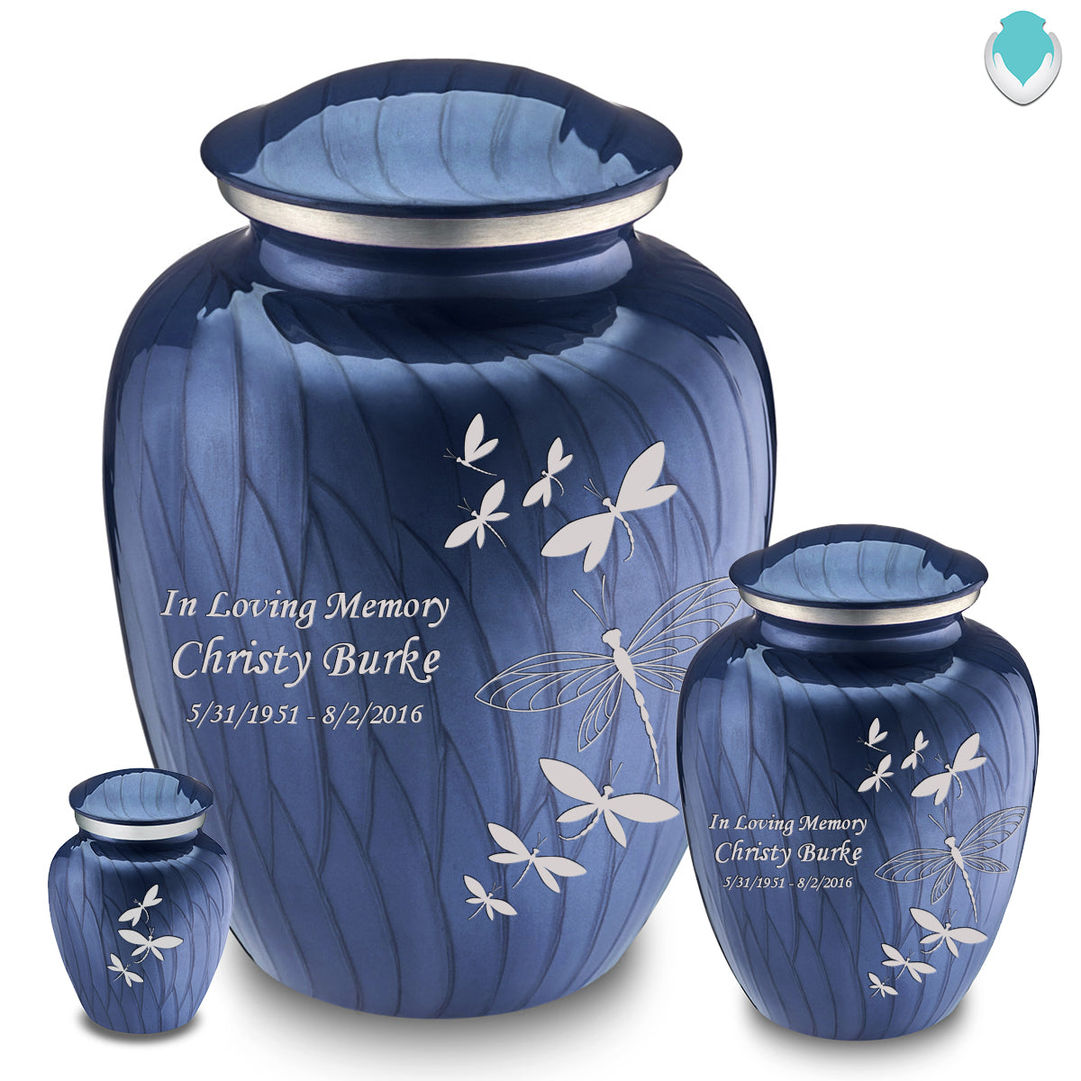 Keepsake Embrace Pearl Cobalt Blue Dragonflies Cremation Urn